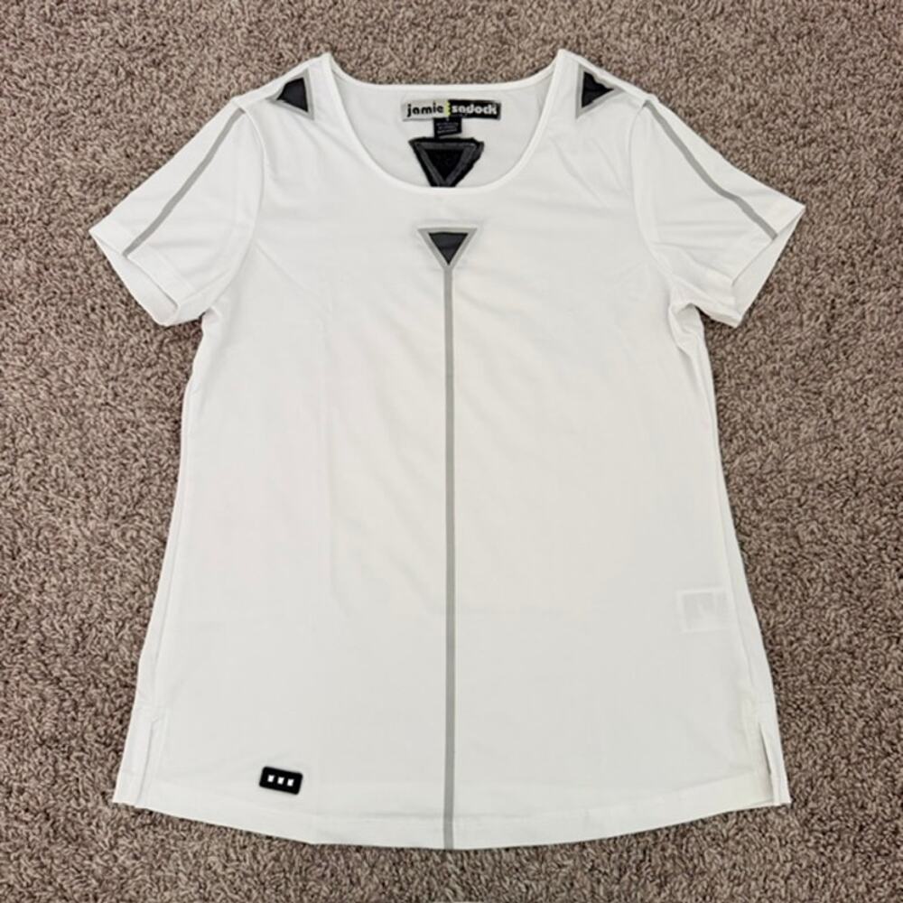 Jamie Sadock Top Women's Small White w/Triangular Black Mesh Details Athletic